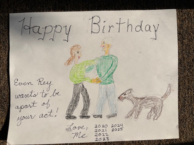 photo of a Happy Birthday home made card with drawing