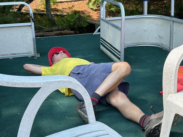 photo of Jim relaxing on the barge