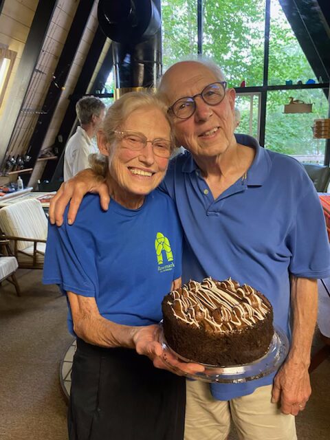 man and woman with cake